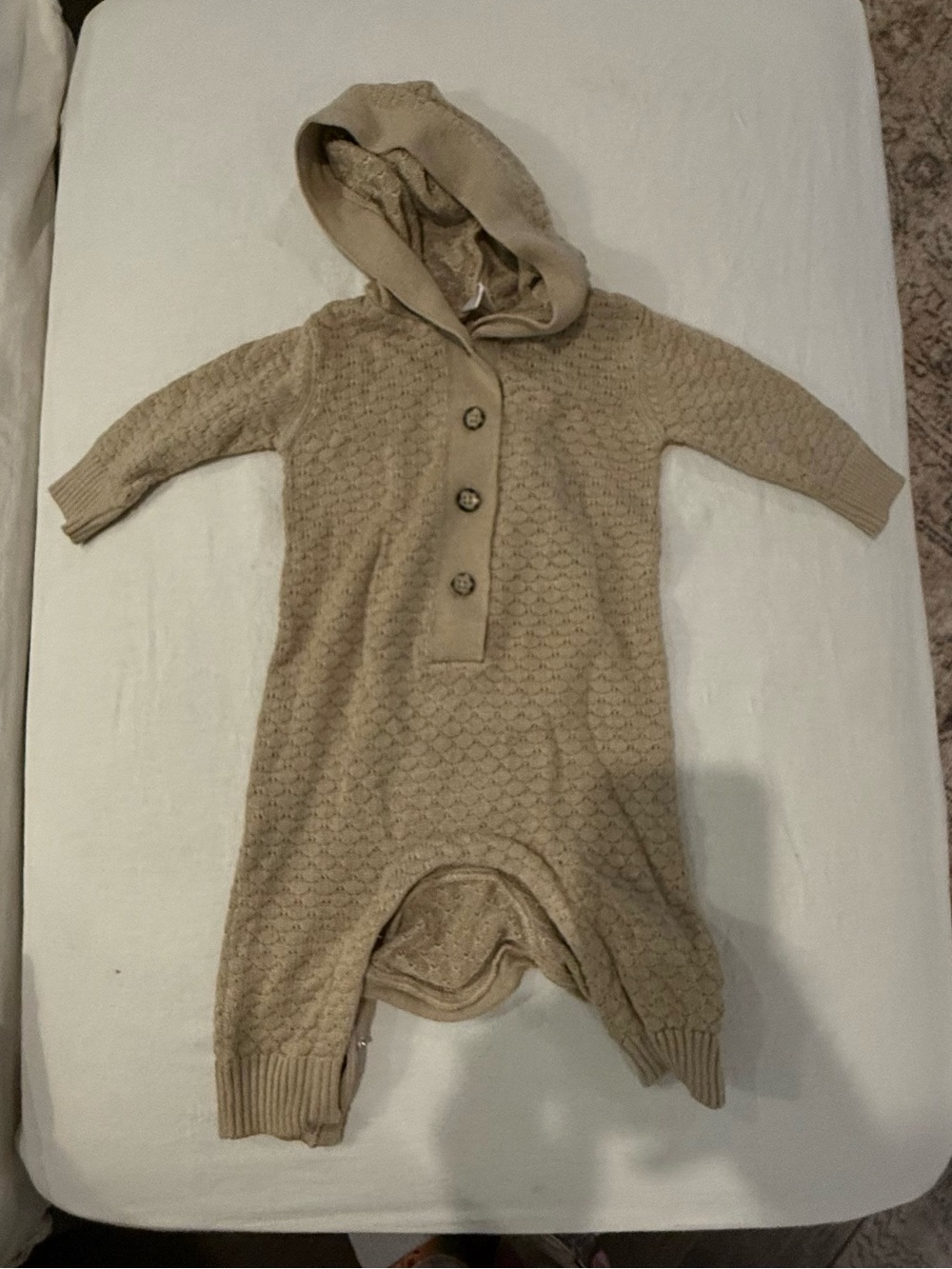 Nordstrom Tan Hooded Knit Baby One-Piece Footie